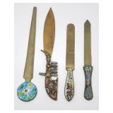 Group of vintage enameled handle brass letter