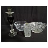 Group of glass and crystal bowls, vase and c