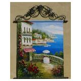 Rod-mounted canvas with decorative iron rods