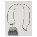 Sterling silver chain with pottery tile pendant
