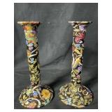 Pair of Gucci porcelain decorated candle holders