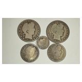 1912, 1915 Barber Silver Half Dollar Coins, 1894,