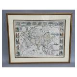 Framed hand-colored etching on paper of map of