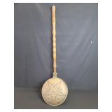 Antique brass,  copper and  wood bed  warmer