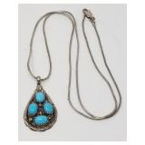 Sterling silver and turquoise pendant on 925 chain