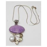 Sterling silver, phosphosiderite, pearl, and