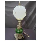Vintage spelter and glass parlor lamp