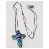 Sterling silver and opal inlay cross pendant on