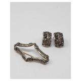 Sterling silver and marcasite brooch and earrings