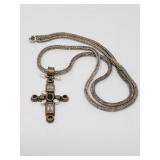 Sterling silver, brass, dark blue topaz,