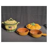 Group of ceramic soup tureen, cover dish, etc