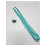 Turquoise multi strand necklace with sterling