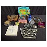 Box of miscellaneous, safety razor, trinket box,