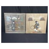 Pair of Native American sand art board signed on