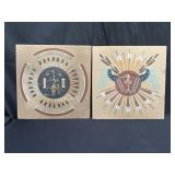 Pair of Native American sand art board signed on