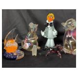 Group of art glass sculpture 2 signed Stuart