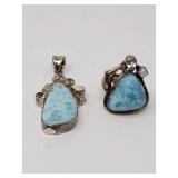 Sterling silver, larimar, pearl, and blue topaz