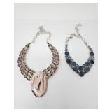 Blue druzy and glass statement and rhodochrosite