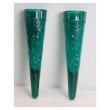 Vintage Dugan style green glass wall pockets