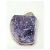 Sterling silver pendant with charoite stone