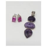 Pink sapphire earrings set in sterling silver