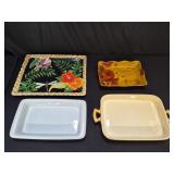 Group of serving trays and casserole dish