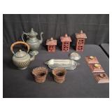 Group of pewter, tin and silver plate lanterns,