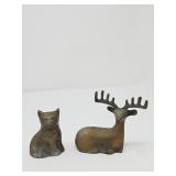 Brass figurines: deer and cat