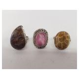 Sterling silver rings, pink gemstone, brown gem