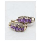 Sterling silver and amethyst hoop earrings