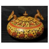 Hand painted pottery lided vase