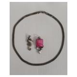 Sterling silver woven braid chain and pink agate