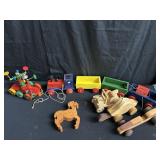 Vintage wood toys & pull trains