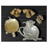 Aluminum monkey and brass turtle trinket dishes,