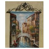 Rod-mounted canvas with decorative iron rods