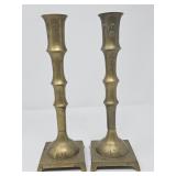 Pair of vintage brass engraved candlesticks