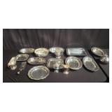 Group of silver plate cream, sugar, bowl,