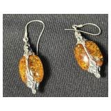 Pair of silver & amber earrings