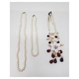 Group of pearl and glass beads necklaces