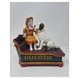 Vintage cast iron speaking dog coin bank