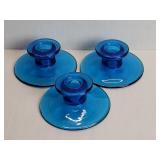 Three vintage studio art glass candleholder