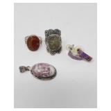 Sterling silver and lepidolite pendant, jasper