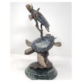 Brass and marble sea turtles sculpture