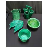 Group of vintage pottery pitcher, bowl, plates