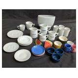 Group of ceramic tea cups, saucers, vase, etc...