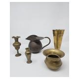 Vintage brass vessels: hand-hammered pitcher,