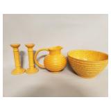 Group of Molde Portugal pottery bowl, candle