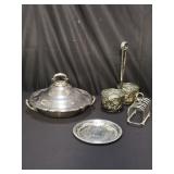 Box of silver plate lidded bowl, plate, etc.