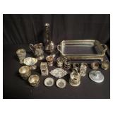 Group of silver plate bowl, cream, salt dish,