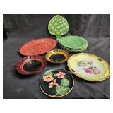 Group of pottery and porcelain trays, plates, a